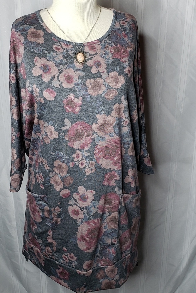Deep Pocket Tunic Denim Floral